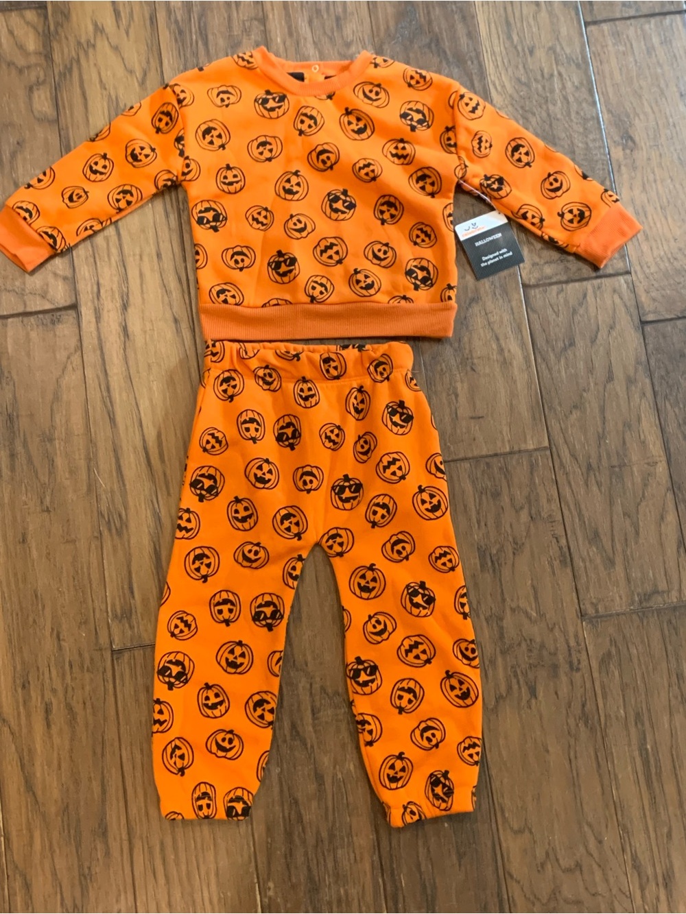 Toddler Halloween Pumpkin Print Orange Two-Piece Sweatsuit Set